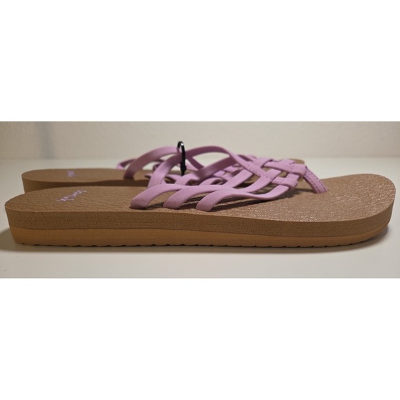 Sanuk Women's Yoga Sandy Flip Flop Pink & Brown Yoga Mat Sole Side Size 7 - Picture 3 of 8